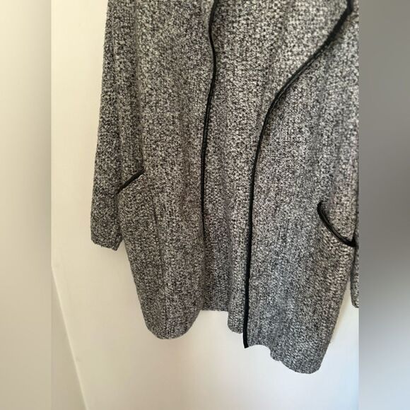 Zara black & white open jacket faux leather trim pockets size S 6873/129/064/S - Picture 7 of 12